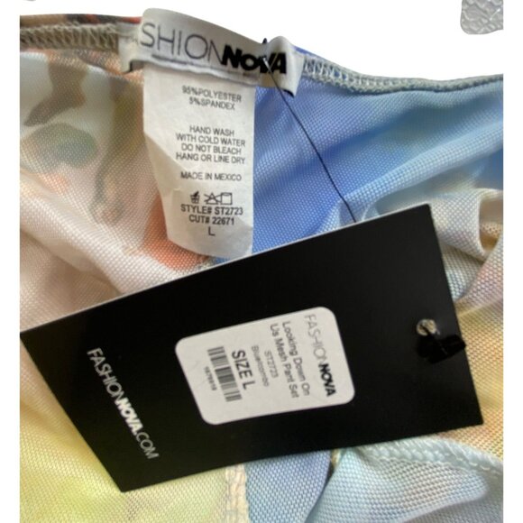Looking Down On‎ Us Mesh Pant Set By Fashion Nova Size Large Sexy Pastel Bodycon - Picture 7 of 9